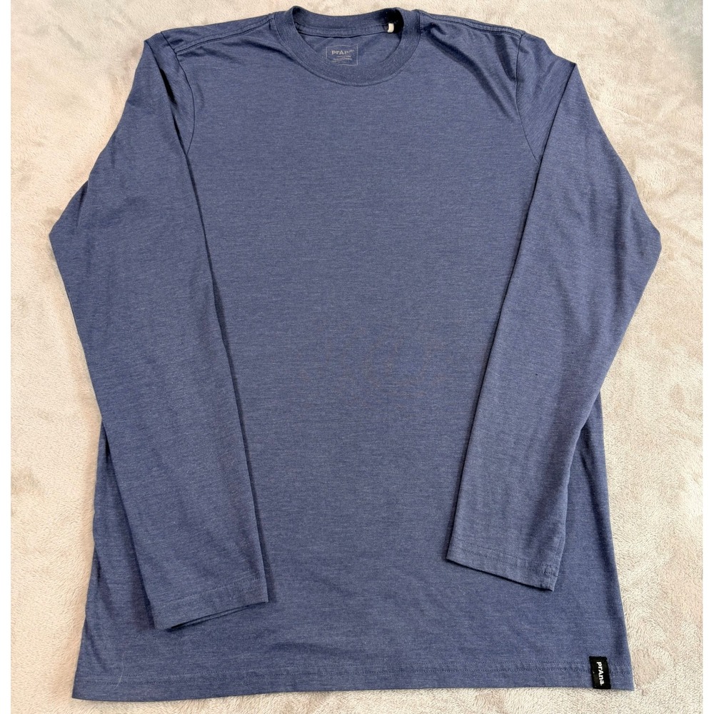 PrAna Mens Everyday Long Sleeve Tee Shirt Heathered Blue Lightweight Small Tall